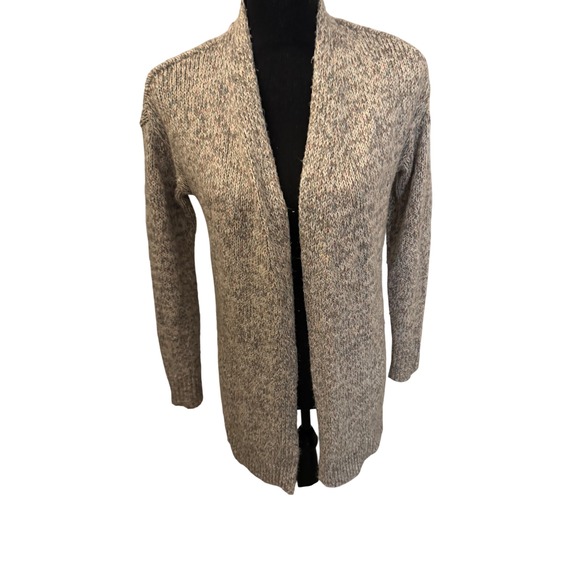 LOFT Cardigan Sweater XXS Gray Pink Speckled Open Front Long Sleeve Soft Knit - Picture 1 of 6